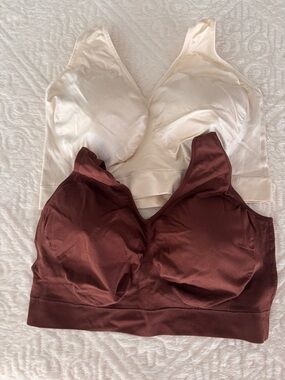 (2) Truekind® Everyday Throw-on Wireless Bralettes Chocolate and Cream  3XL